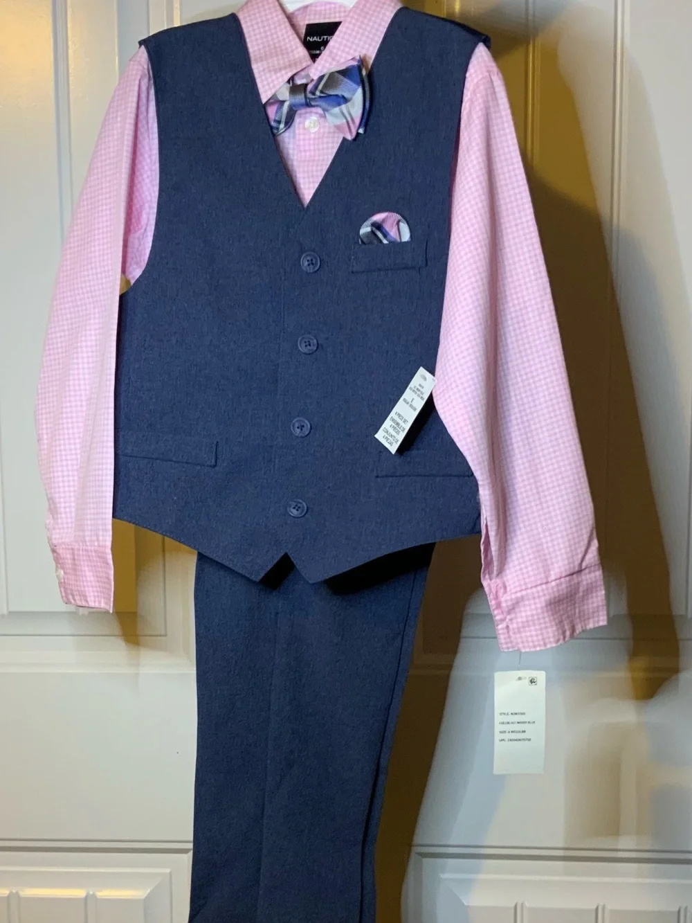 Nautica Boys Navy Floral Vest with Light Gray Bow Tie